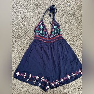 Navy Embroidered Romper